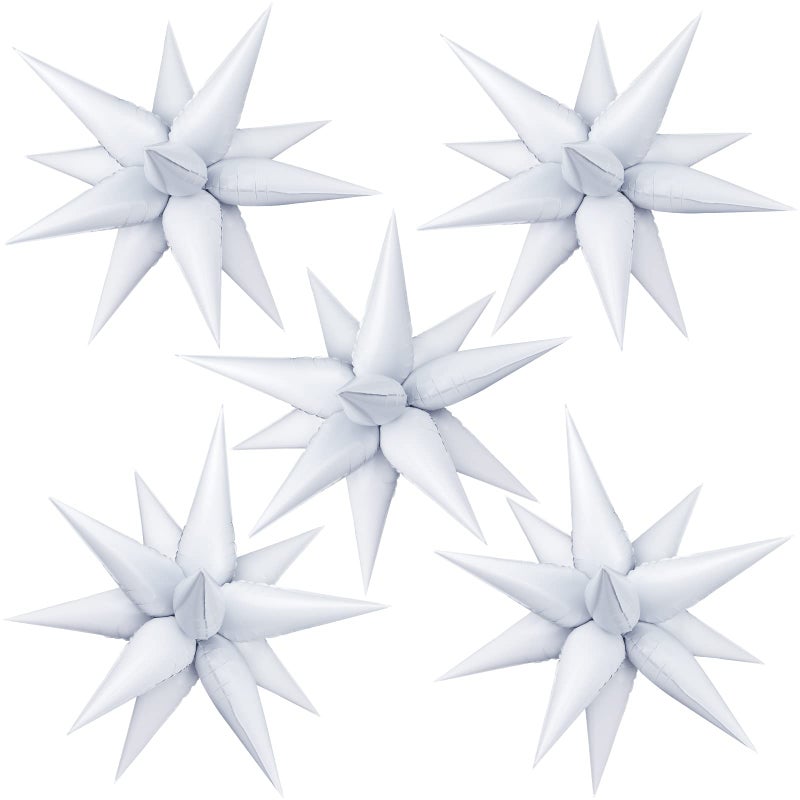 TOTAFAM 60 Pcs Star Foil Balloons Explosion 12 Point Cone Balloon Magic Starburst Balloon Large for Wedding Anniversary Backdrop Birthday Party Decorations (White) - Image 1